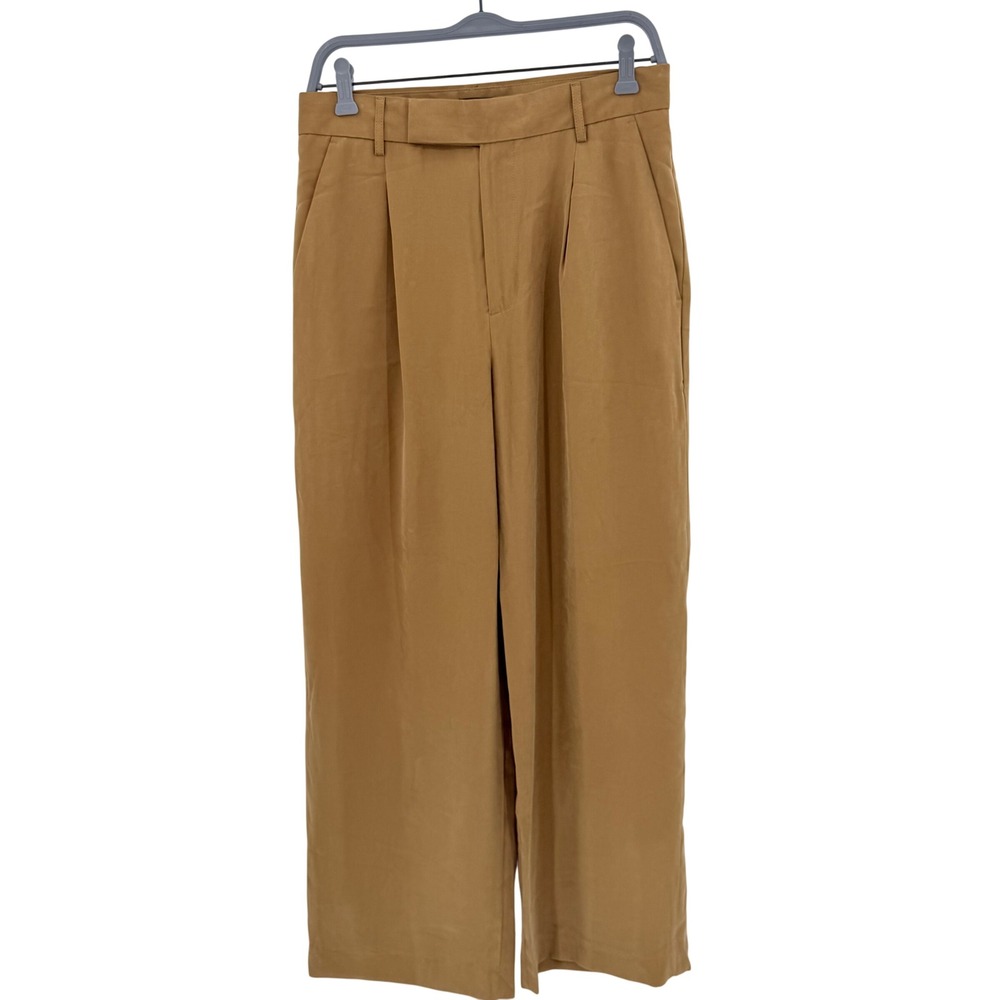 Banana Republic Wide Leg‎ Pleated Trousers Camel Tan Petite 10 High Rise Pants
